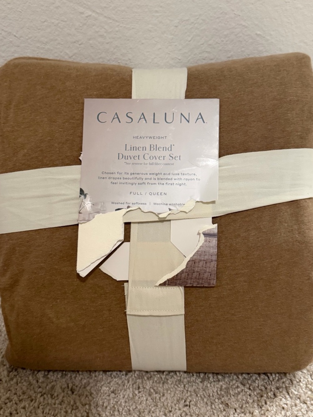 Casaluna Heavyweight Linen Blend Duvet Cover warm tan new